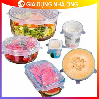 Bộ 6 Màng bọc silicon, nắp đậy silicon siêu dai, co giãn linh hoạt, bọc tô chén bát và bảo quản thực phẩm