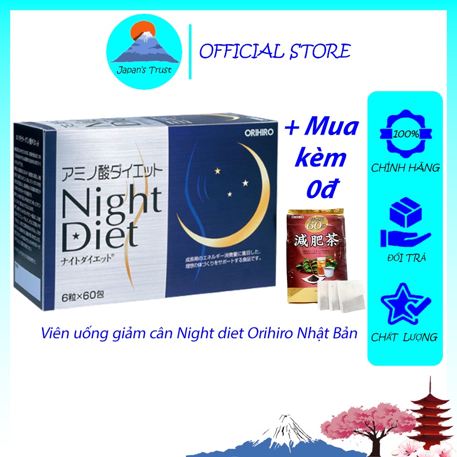 Viên uống giảm cân Night Diet Orihiro hộp 60 gói của Nhật Bản Hàng chính hãng Orihiro