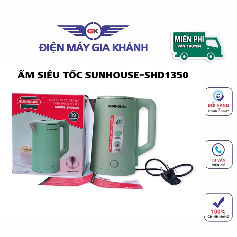 Ấm siêu tốc SUNHOUSE Inox 2 lớp 1.7L SHD1350- hàng chính hãng