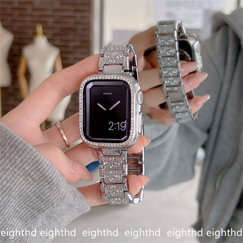 Toàn Bộ Dây Đeo Thay Thế Bằng Kim Loại Đính Kim Cương Giả Cho Đồng Hồ Apple Watch Series Ultra 8 7 6 SE 5 4 3 2 1 49mm 41mm 45mm 44mm 40mm 42mm 38mm
