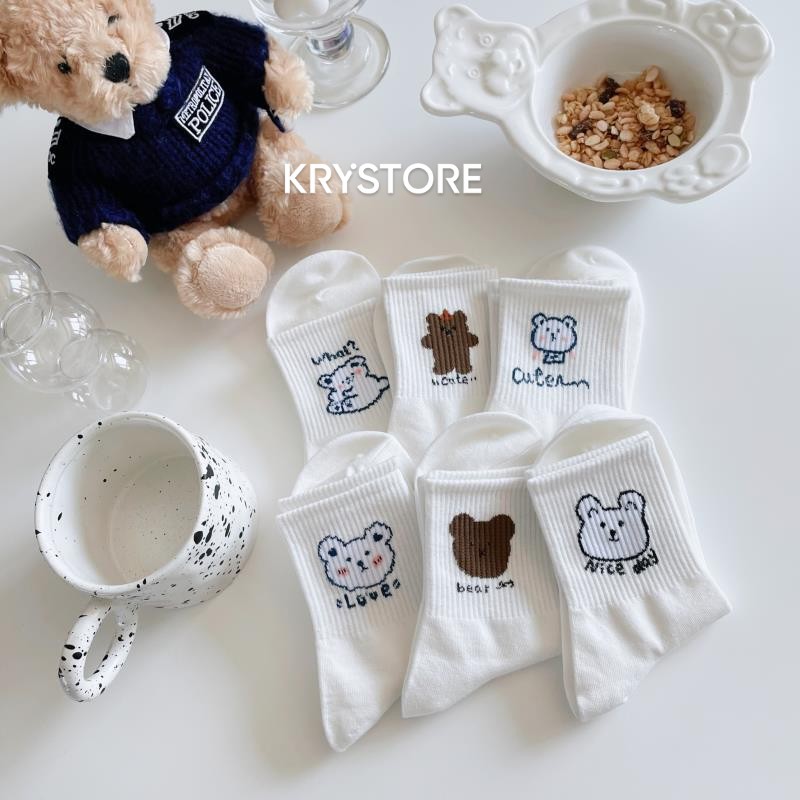 Tất vớ cổ cao trắng hình Gấu Cute chất Cotton đẹp Krystore TC24