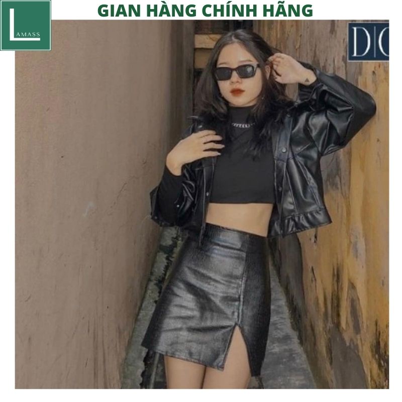 Áo khoác da croptop basic, áo khoác da nữ phong cách cá tính trẻ trung năng động mặc đi chơi đi học đi làm -LAMASS