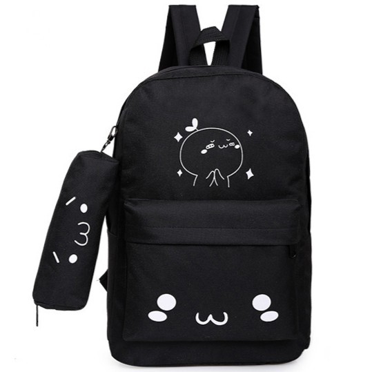 Bộ 2 món balo vải in hình xinh,balo canvas,balo nữ,baloteen,balo đi học,balo hot,balo xinh,balo đa n