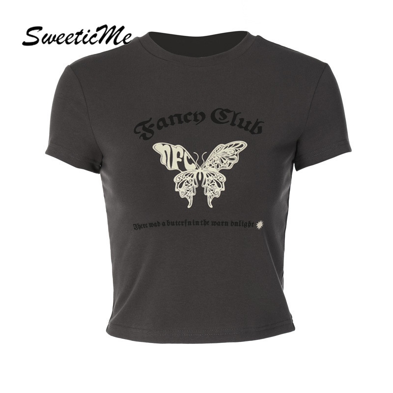 Áo Thun Lửng Dáng Ôm In Họa Tiết Mới Dành Cho Nữ