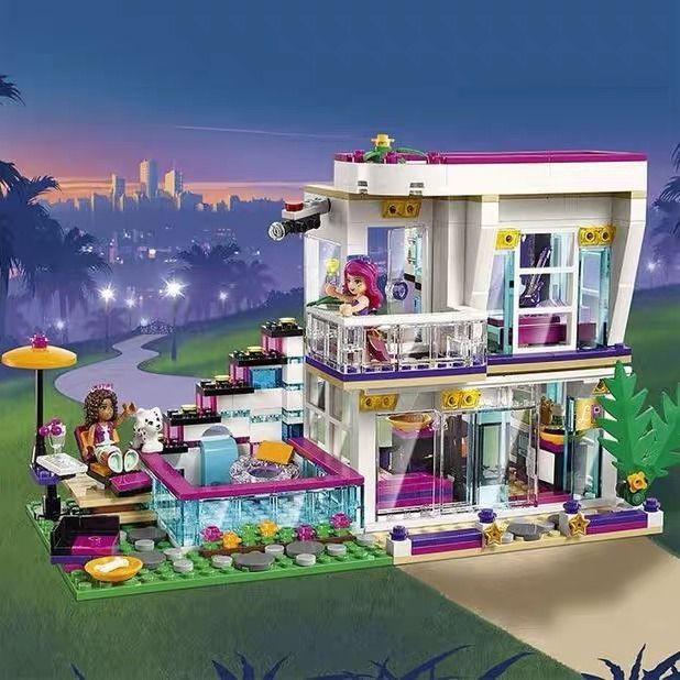 Khối xây dựng Lego Girl Biệt thự lâu đài băng giá Nhân vật nhỏ Công chúa Resort Hồ bơi Xếp hình Đồ chơi lắp ráp