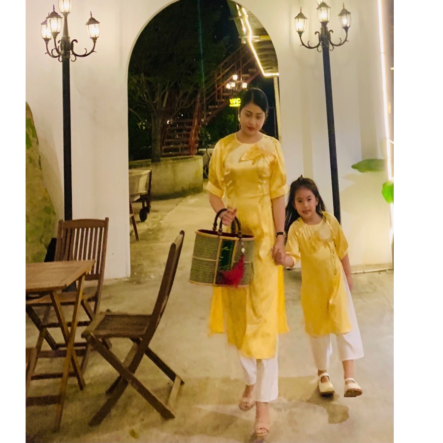 ÁO DÀI GẤM KẾT ĐÁ CAO CẤP CHO MẸ VÀ BÉ - KL001