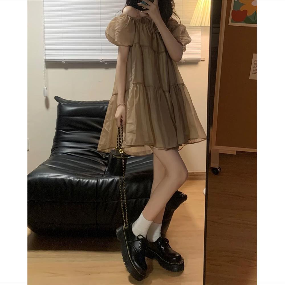 Váy babydoll Đầm Búp Bê Tay Phồng Thiết Kế Lệch Tà Dễ Thương