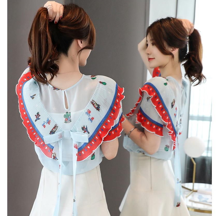 Áo kiểu công sở bánh bèo xinh xắn - Dành cho bạn nữ 60-69Ký mặc