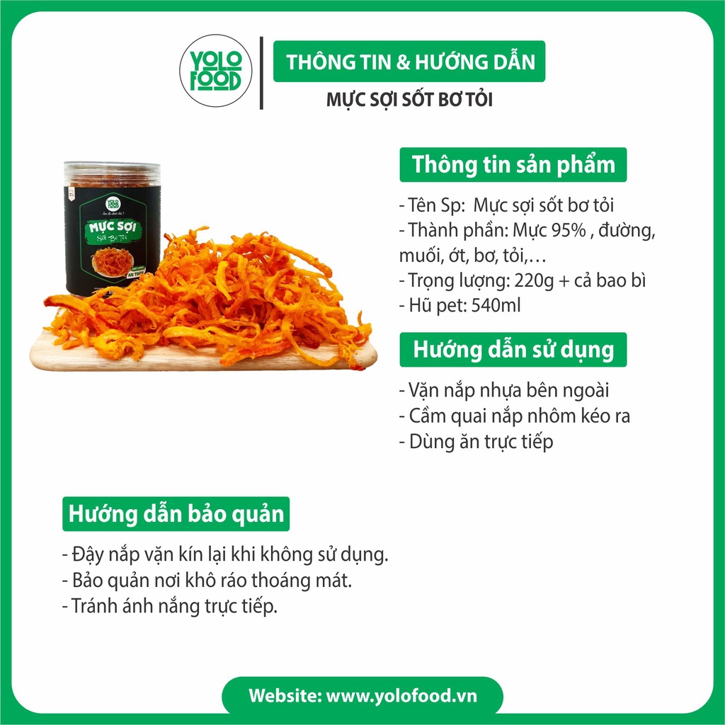 Mực sốt bơ tỏi 220g YOLO FOOD đồ ăn vặt, chất lượng, khô mực xé sợi bơ tỏi vị thơm béo cay cay ngon , đóng hộp atvstp