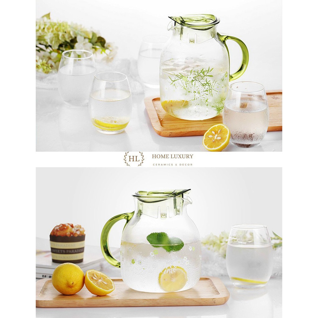 [Giá sỉ] Bình đựng nước thuỷ tinh chịu nhiệt cao LiLac 1.5L - 2 Lít Hoa Văn cao cấp đẹp