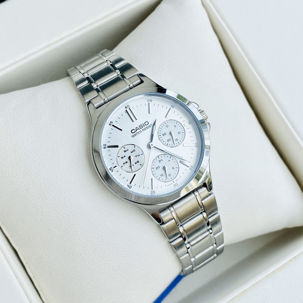 Đồng hồ nam nữ- Đồng hồ đôi dây thép Casio V300D-7UVDF Mặt trắng chống nước Bảo hành 1 năm Hyma watch