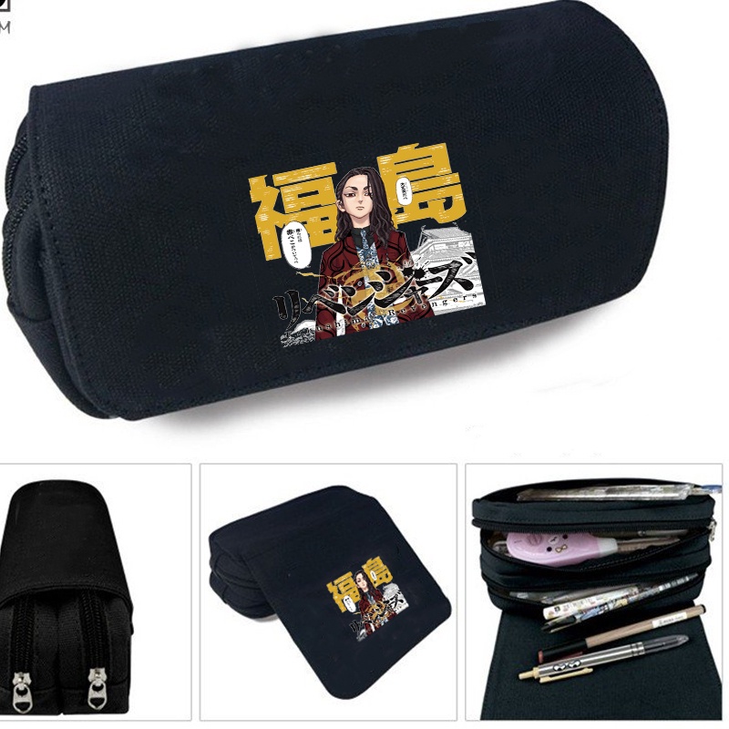 Hộp bút vải canvas khóa trắng nhân vật TOKYO REVENGERS chibi anime đi học tiện lợi