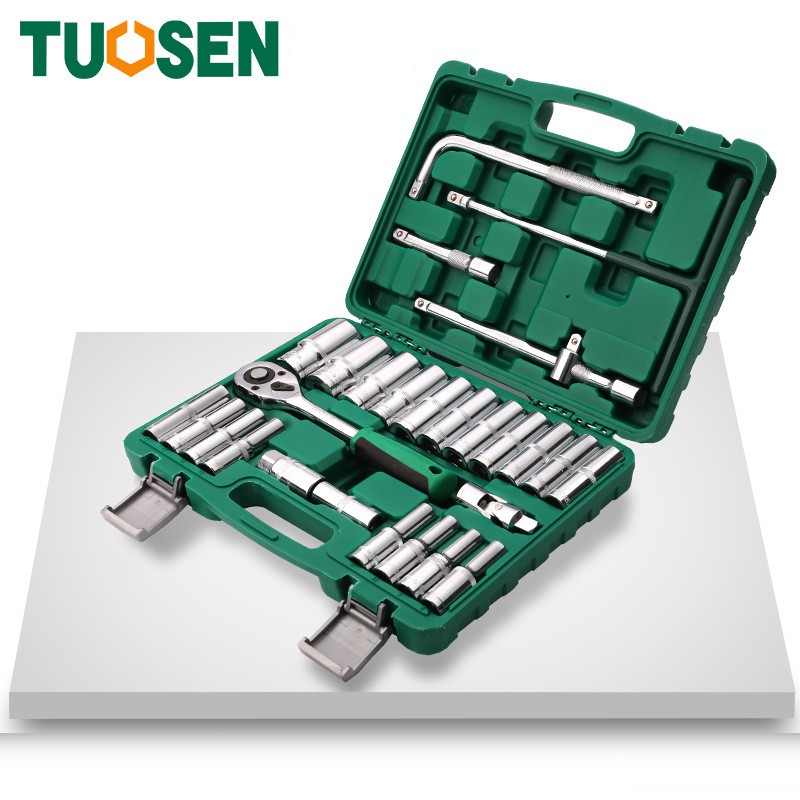 Bộ khẩu 28 chi tiết, 1/2 inch, ổ cắm hình lục giác, cờ lê ổ cắm, bộ dụng cụ sửa chữa ô tô chuyên dụng TUOSEN