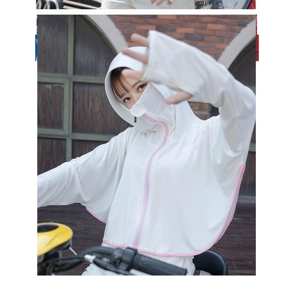 Áo khoác nắng nữ vải thun co giãn 4 chiều có mũ rộng vành chống tia UV siêu mát 2021 | BigBuy360 - bigbuy360.vn