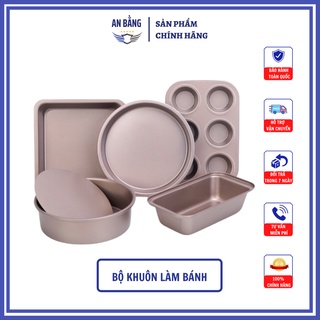 Khuôn làm bánh chống dính cao cấp set 5 khuôn , khuôn nướng bánh bông lan - khay làm bánh gold