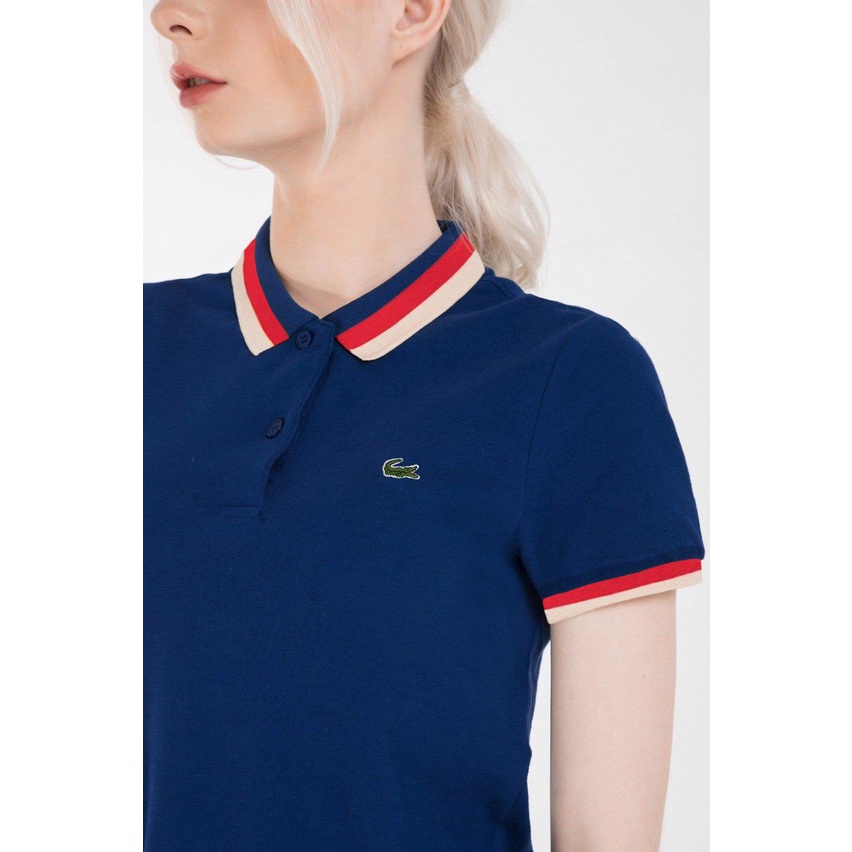 [HÌNH THẬT] ÁO THUN CỔ TRỤ LACOSTE VIỀN CỔ TRẮNG XANH  VNXK   - COTTON CÁ SẤU 100%
