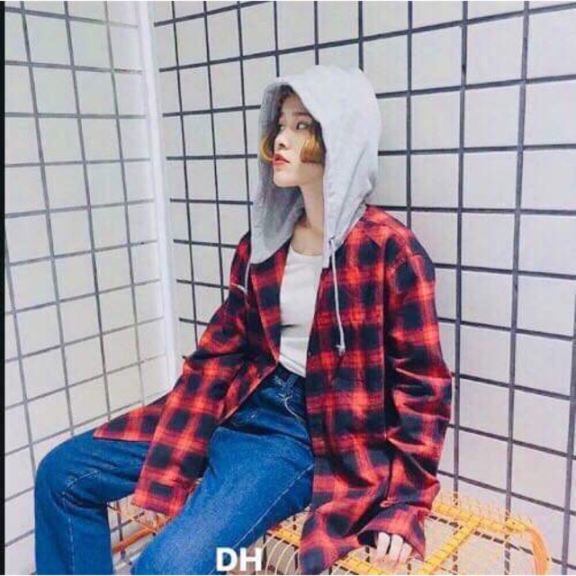 Áo sơ mi kẻ phối mũ nam nữ D&H