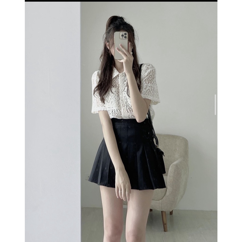 Áo sơ mi ngắn tay ren phong cách Hàn quốc Aosomicoducren29/P0K5