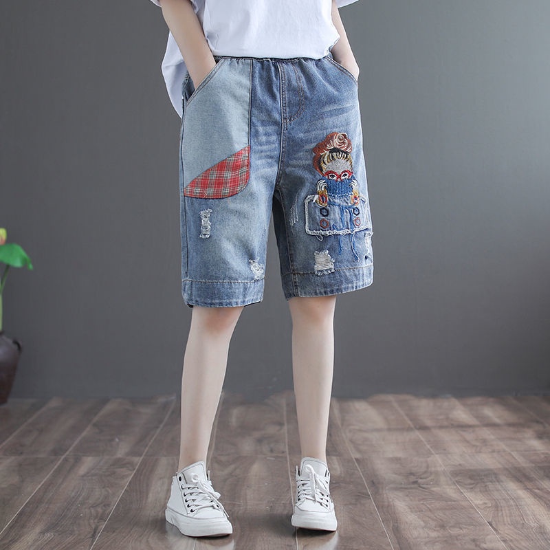 Quần Short Jean Năm Tấc Lưng Thun Ống Rộng Phong Cách Mới Năm 2021 Dễ Phối Đồ Hợp Xu Hướng Cho Nữ