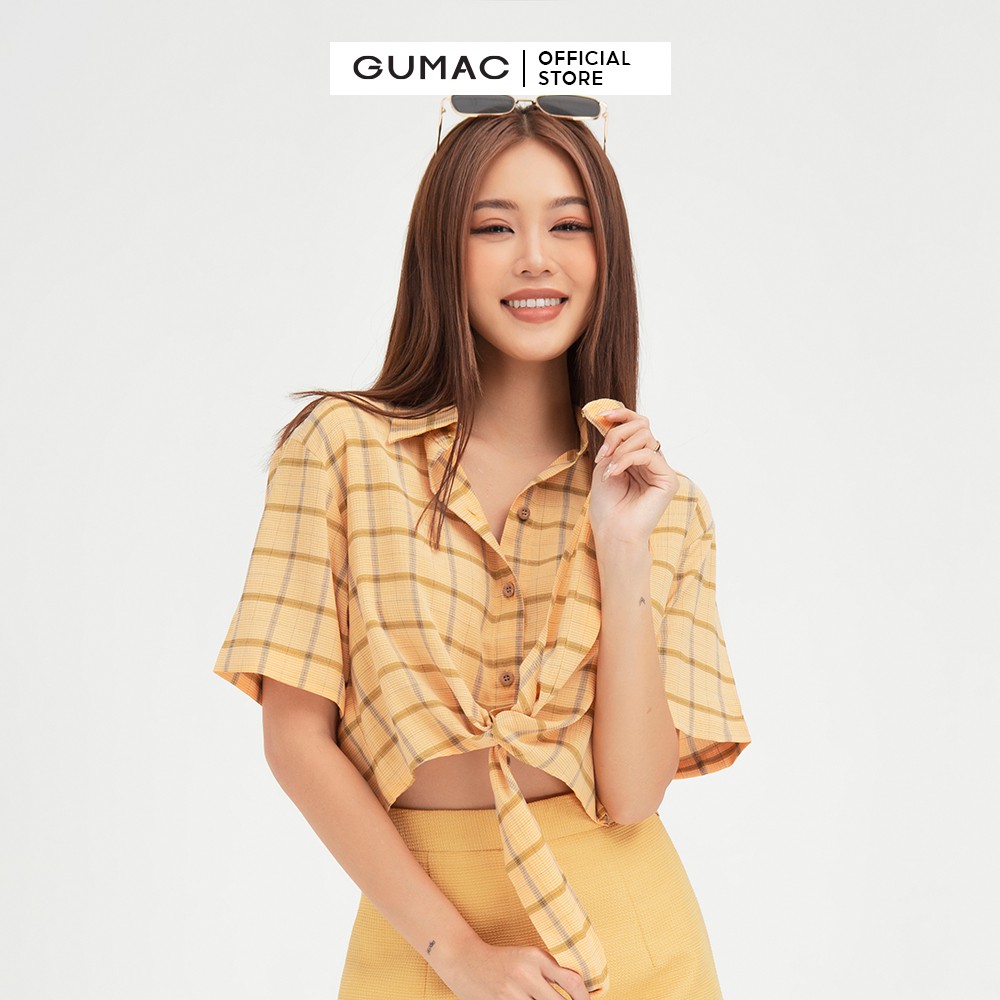 [Mã WABRGU100 giảm 15% đơn 249K tối đa 100k] Áo kiểu nữ caro cột eo GUMAC màu vàng năng động, cá tính AB4101 | BigBuy360 - bigbuy360.vn