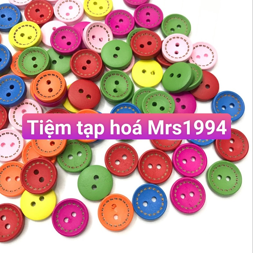 {10 NÚT} NÚT MÀU - CÚC GỖ / KHUY GỖ MÀU TRÒN CÁC LOẠI BÔNG HOA VINTAGE