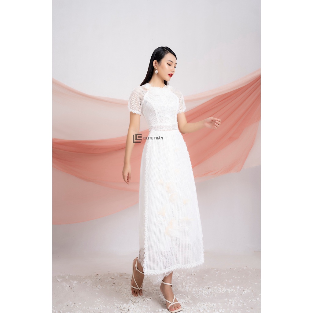 Áo dài thiết kế nữ đính ren organza trắng ELITE TRẦN by LINHELITE