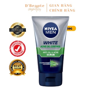 Sữa rửa mặt kiểm soát nhờn Nivea Men White Acne Oil Control Scrub 100g - Đức Chính Hãng