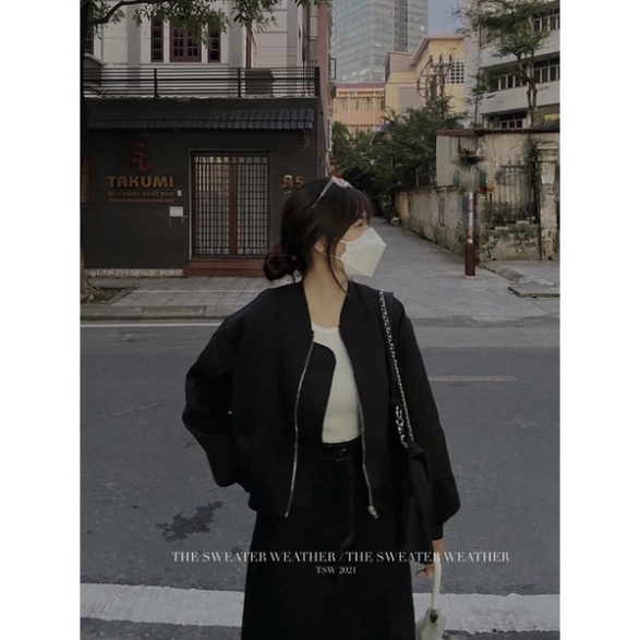 Áo khoác bomber DÁNG LỬNG chất dày form rộng khoá kim loại the.sweaterweather - Hàng nhập khẩu