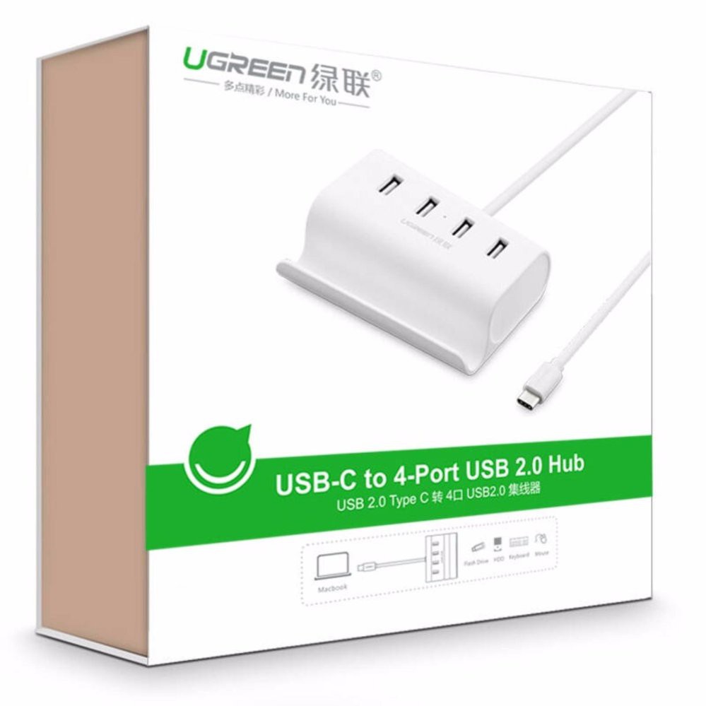 Bộ chia USB Type-C to 4 cổng USB 2.0 có Dây hỗ trợ nguồn micro USB dài 50CM UGREEN 30288