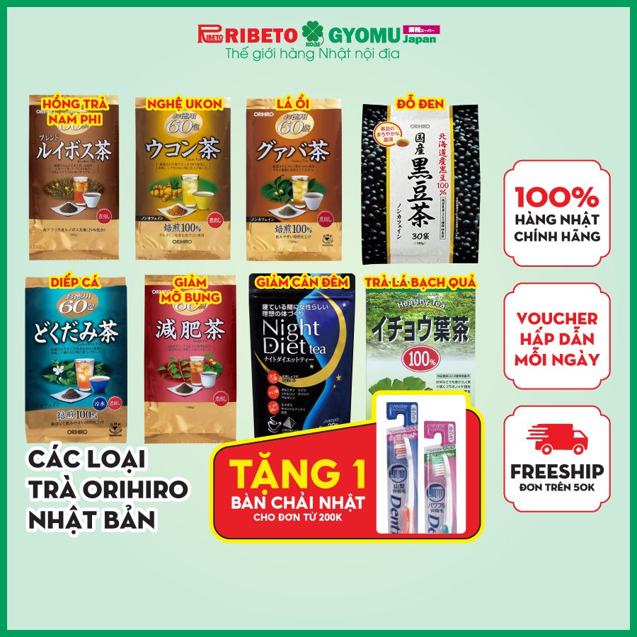 Các loại trà Orihiro Nhật Bản, Trà lá ổi, trà diếp cá, trà nghệ, trà giảm cân - Hàng nội địa Nhật