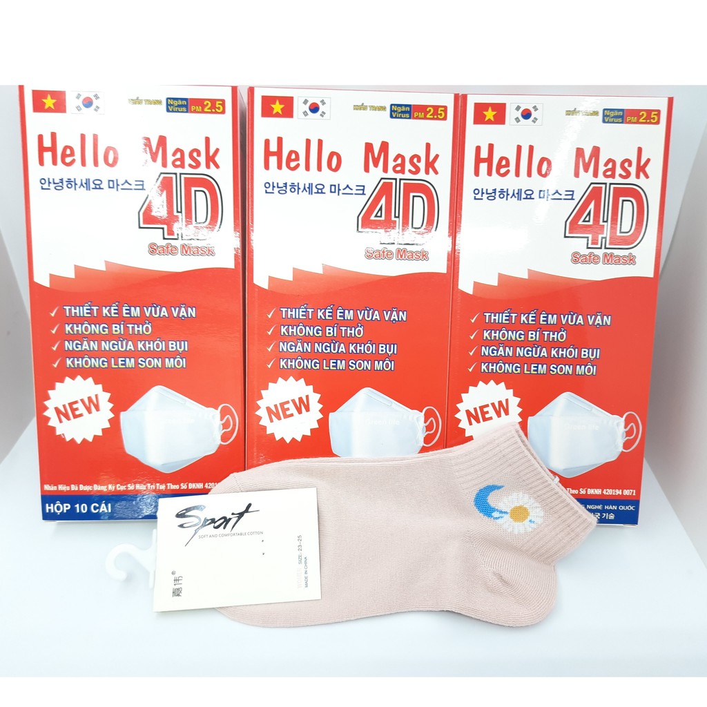 3 HỘP KHẨU TRANG 4D HELLO MASK (HỘP 10 CÁI) MÀU TRẮNG TẮNG ĐÔI VỚI HOA CÚC | BigBuy360 - bigbuy360.vn