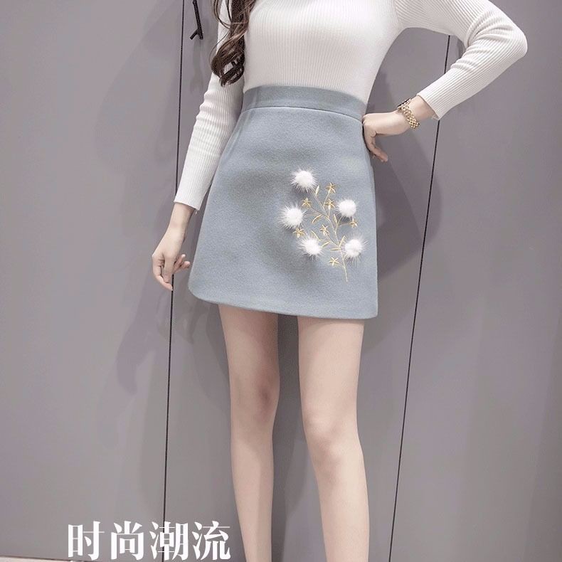 NEW Chân Váy Len Lưng Cao Thêu Họa Tiết Thời Trang Thu Đông 2019 Cho Nữ