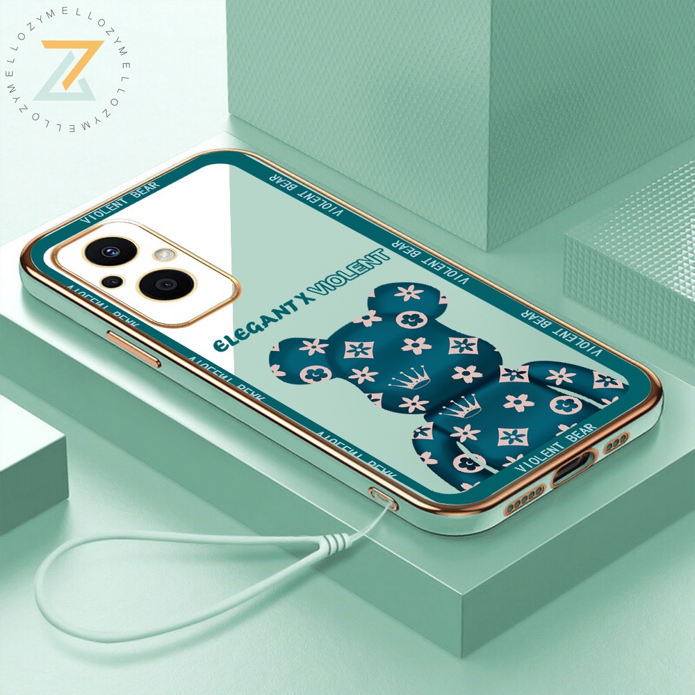 Zymello Ốp lưng OPPO Reno 7Z Reno 6Z Reno 7 Reno 5 Reno 4 Mạ điện sang trọng 6D hợp thời trang thương hiệu gấu dây buộc vỏ điện thoại