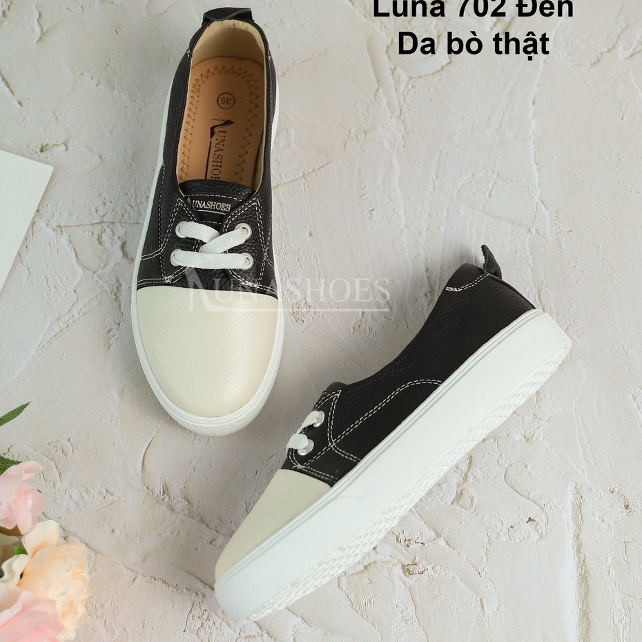 Giày sneaker nữ cao 2p da bò thật LUNASHOES 702 giầy slip on tăng chiều cao siêu đẹp bảo hành 2 năm