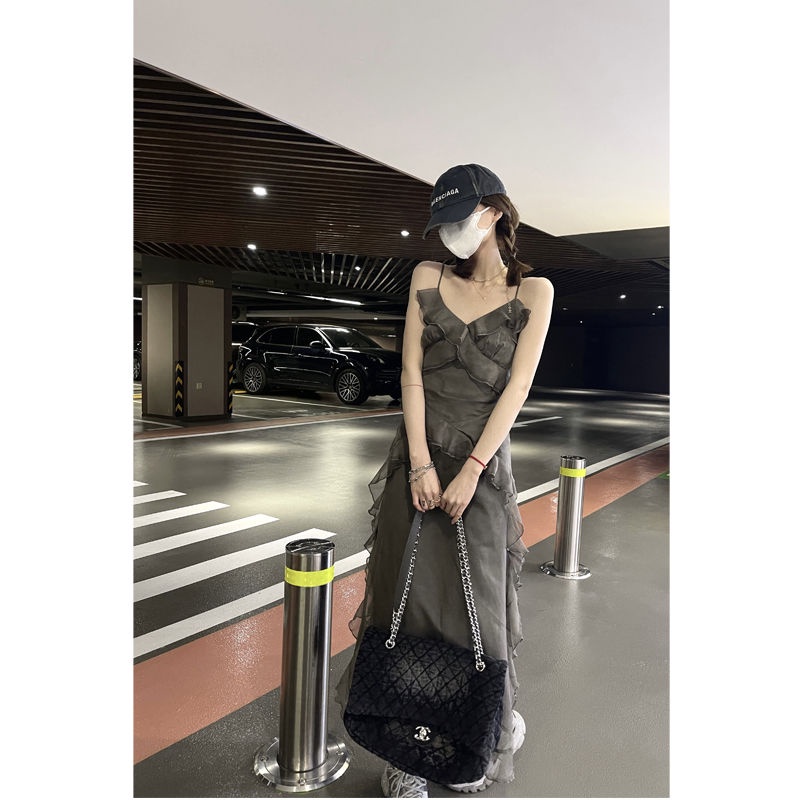 Đầm Chiffon Dáng Dài Màu Xám Thiết Kế Mới Thời Trang Mùa Hè Theo Phong Cách Vintage