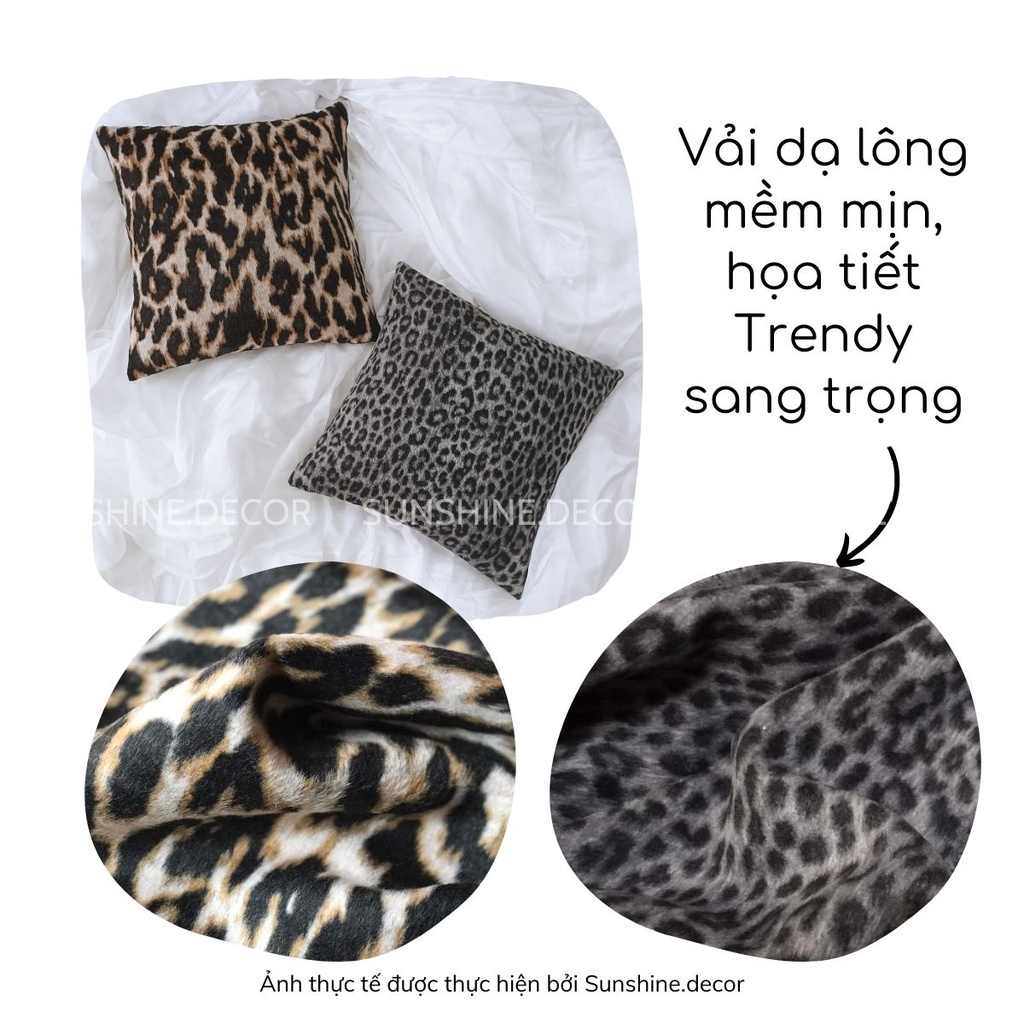 Vỏ gối sofa, bọc gối tựa lưng, áo gối ôm vải dạ lông da báo sang trọng-Sunshine.decor