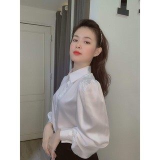 Áo sơ mi TAY BỒNG, CỔ ĐỨC chất lụa ngọc