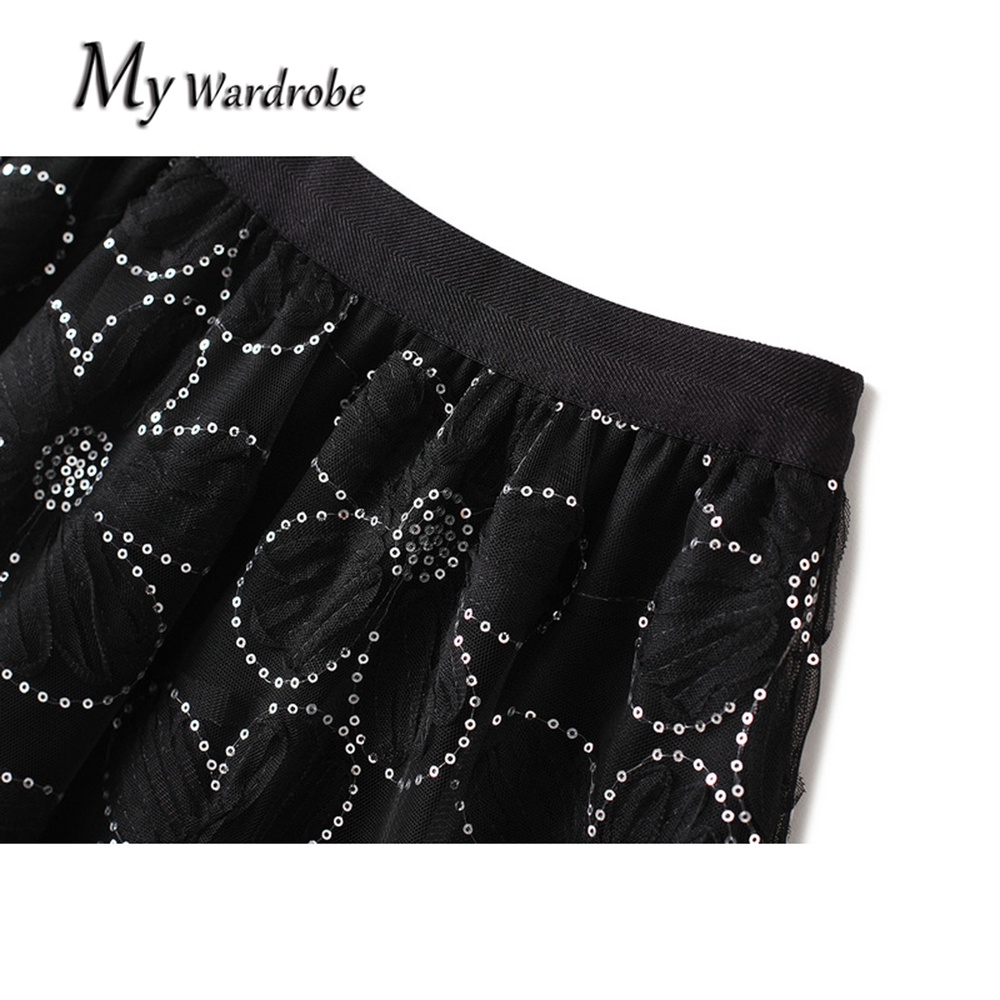 Chân Váy Ren Dáng Chữ A Đính Kim Sa Phong Cách Thời Trang Dành Cho Nữ