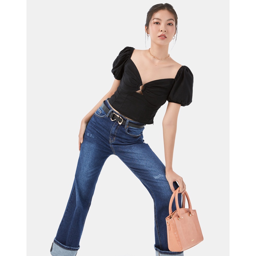 Áo Kiểu Thời Trang JUNO Cổ V Luồn Khoen Tròn JNAKI014