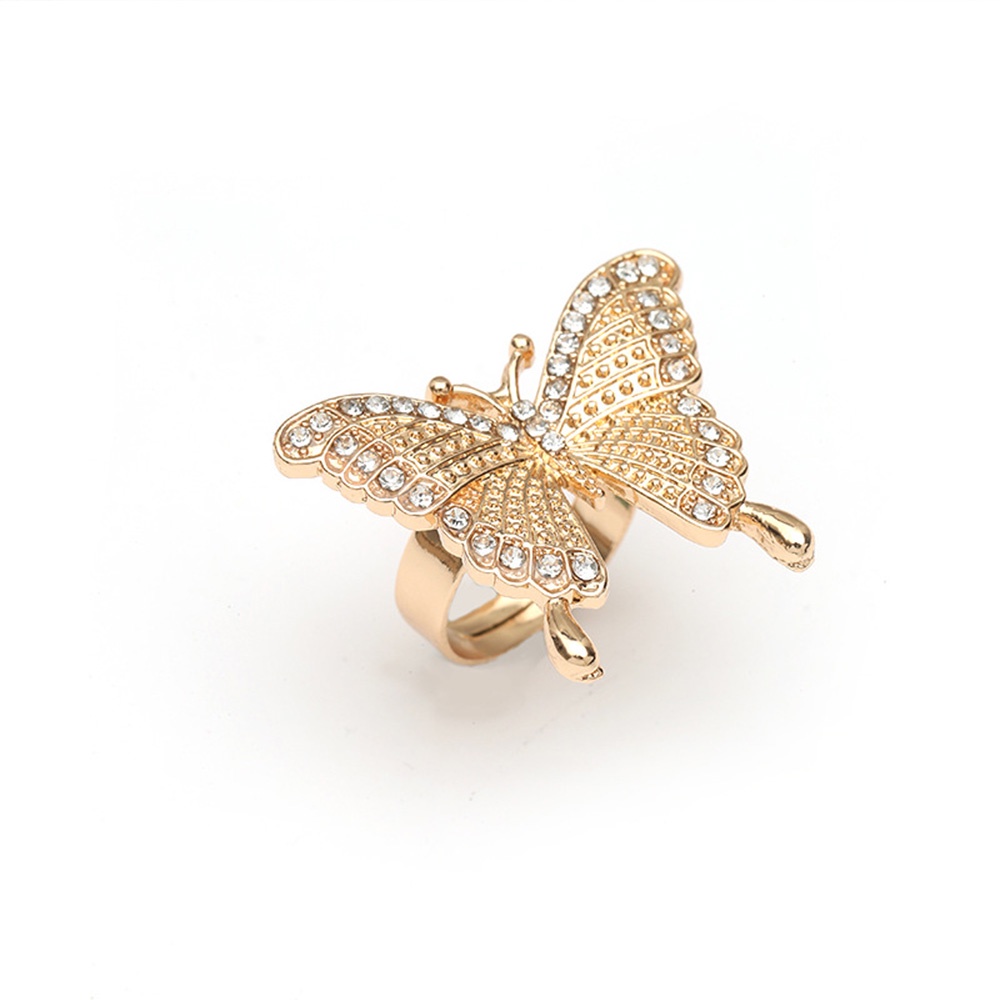 Nhẫn Hình Bướm Đính Đá Pha Lê Đen Phong Cách Cổ Điển