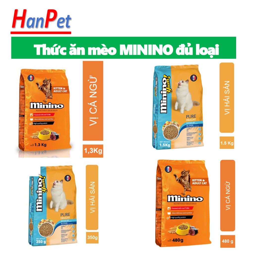 Hanpet.GV- (Đủ loại) Minino- Thức ăn viên cao cấp cho mèo mọi lứa tuổi- Thức ăn me- o vị cá ngừ và hải sản