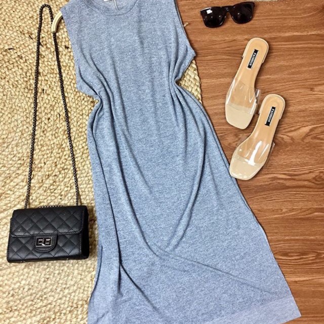 Đầm maxi thun dài xẻ tà