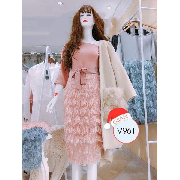 Váy Giian trễ vai chân lông sang chảnh