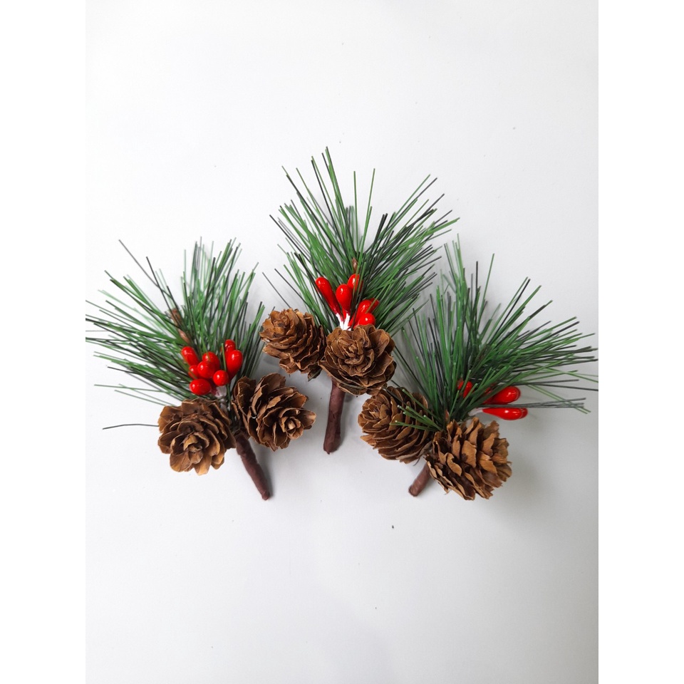 Set 10 cành thông nhỏ trang trí giáng sinh Noel VPPTUEMINH, cành lá thông quả đỏ phụ kiện quà tặng