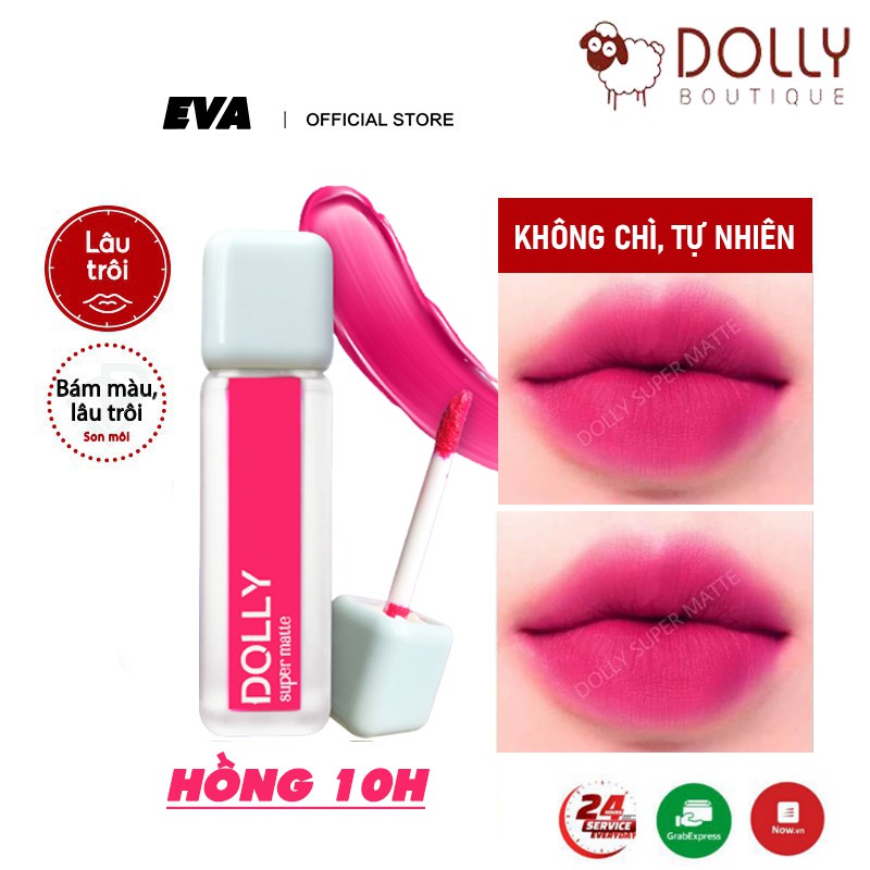 Son kem lì màu hồng 10h Dolly super matte, son kem lì không chì bền màu lâu trôi, mua 2 cây tặng 1 hộp đựng cao cấp