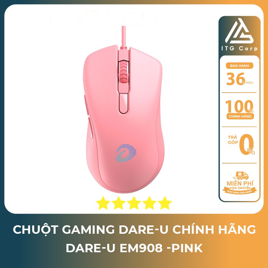 Chuột chơi game Dareu EM908 Pink Led RGB chính hãng