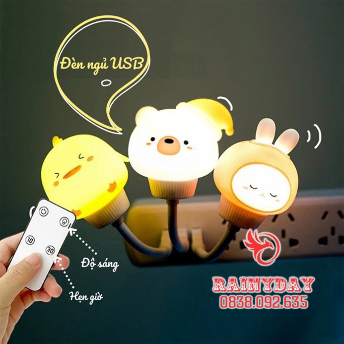 Đèn ngủ mini hình thú gấu thỏ cute dễ thương usb có điều khiển từ xa