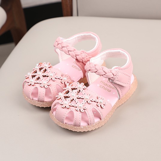 sandal tập đi bé gái size 15-19 hoa quai đan xinh xắn