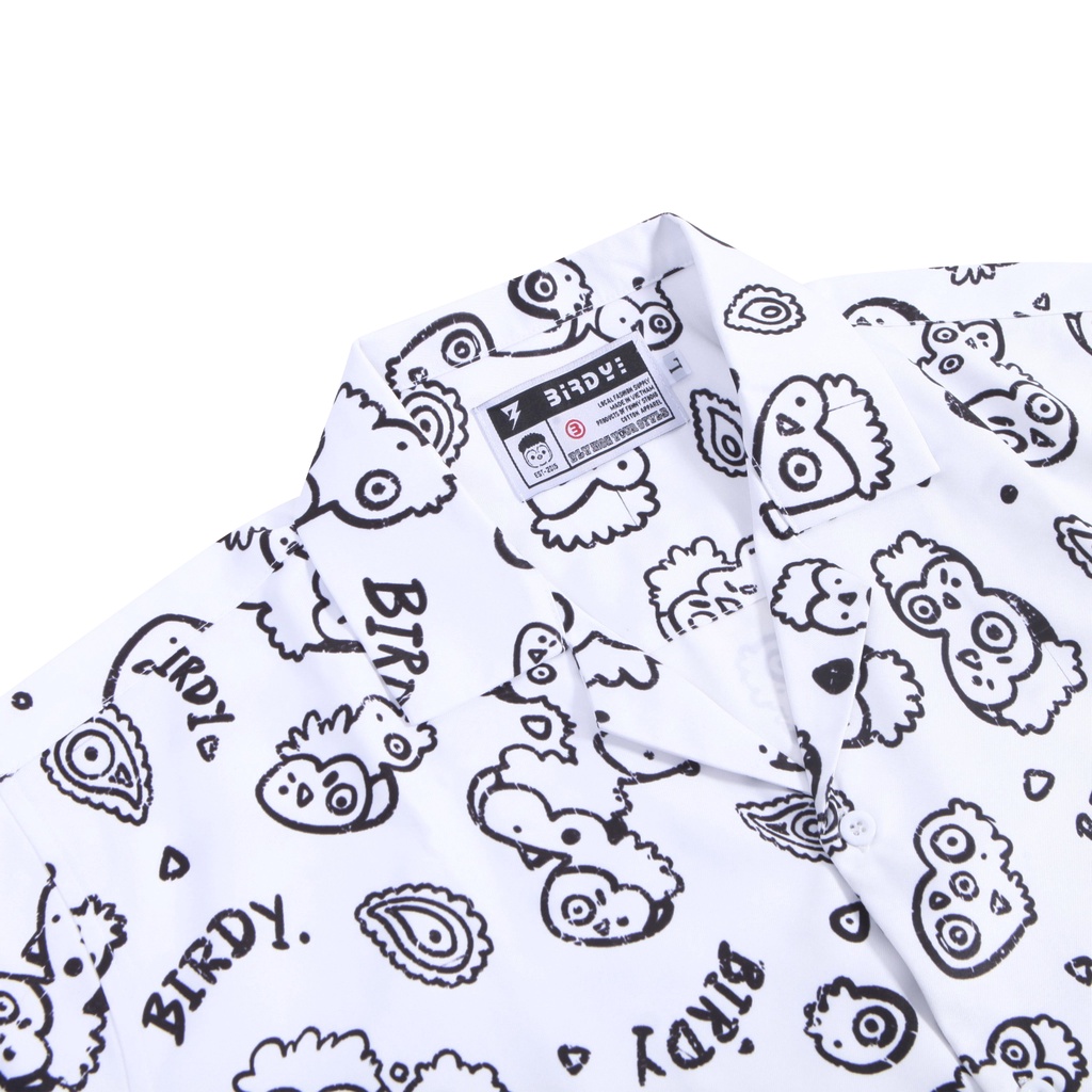 Áo sơmi BIRDY BANDANA SHIRT tay ngắn nam nữ form rộng sơ mi cổ vest unisex tay lỡ, chất vải lụa mịn chống nhăn