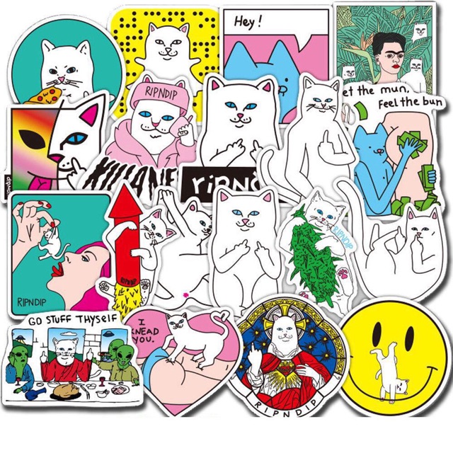 Sét 30-50 Sticker mèo ripndip ép lụa - hình dán ripndip có đề can bóc dán